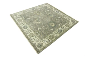 Taupe Floral 8X8 Osh Chobi Peshawar Oriental Square Rug