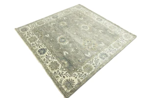 Taupe Floral 8X8 Osh Chobi Peshawar Oriental Square Rug