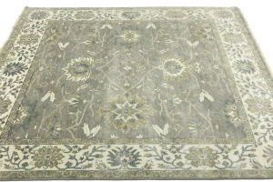 Taupe Floral 8X8 Osh Chobi Peshawar Oriental Square Rug