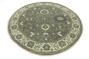 Taupe Floral 10X10 Osh Chobi Peshawar Oriental Round Rug