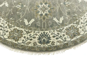 Taupe Floral 10X10 Osh Chobi Peshawar Oriental Round Rug