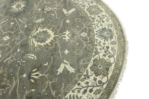 Taupe Floral 10X10 Osh Chobi Peshawar Oriental Round Rug