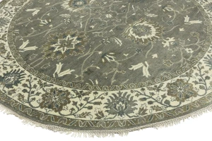 Taupe Floral 10X10 Osh Chobi Peshawar Oriental Round Rug