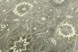 Taupe Floral 10X10 Osh Chobi Peshawar Oriental Round Rug