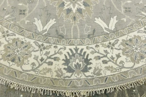 Taupe Floral 10X10 Osh Chobi Peshawar Oriental Round Rug