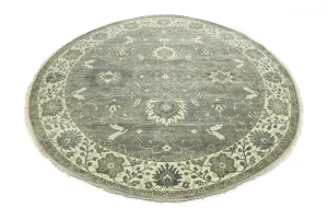 Taupe Floral 10X10 Osh Chobi Peshawar Oriental Round Rug