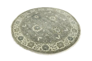 Taupe Floral 10X10 Osh Chobi Peshawar Oriental Round Rug
