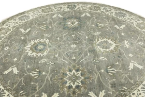 Taupe Floral 10X10 Osh Chobi Peshawar Oriental Round Rug