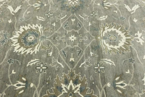 Taupe Floral 10X10 Osh Chobi Peshawar Oriental Round Rug