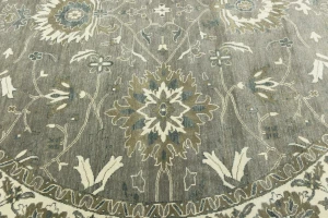 Taupe Floral 10X10 Osh Chobi Peshawar Oriental Round Rug