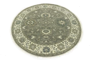 Taupe Floral 8X8 Osh Chobi Peshawar Oriental Round Rug