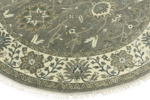Taupe Floral 8X8 Osh Chobi Peshawar Oriental Round Rug