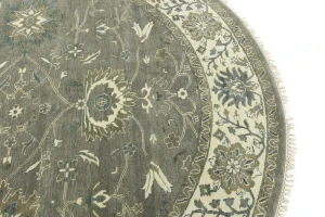 Taupe Floral 8X8 Osh Chobi Peshawar Oriental Round Rug