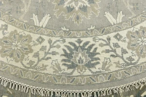 Taupe Floral 8X8 Osh Chobi Peshawar Oriental Round Rug