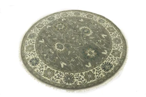 Taupe Floral 8X8 Osh Chobi Peshawar Oriental Round Rug