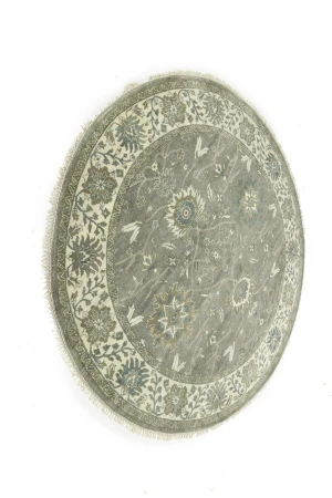 Taupe Floral 8X8 Osh Chobi Peshawar Oriental Round Rug