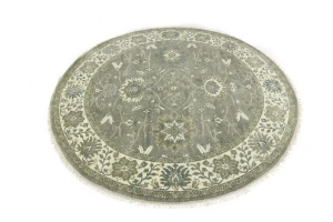 Taupe Floral 8X8 Osh Chobi Peshawar Oriental Round Rug
