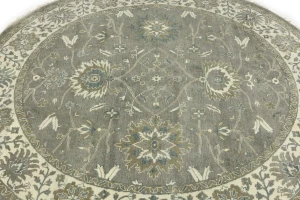 Taupe Floral 8X8 Osh Chobi Peshawar Oriental Round Rug
