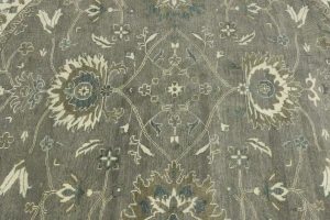 Taupe Floral 8X8 Osh Chobi Peshawar Oriental Round Rug