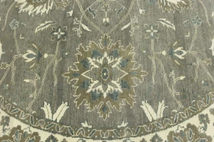 Taupe Floral 8X8 Osh Chobi Peshawar Oriental Round Rug