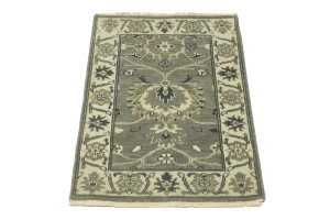 Taupe Floral 2X3 Osh Chobi Peshawar Oriental Rug