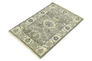 Taupe Floral 2X3 Osh Chobi Peshawar Oriental Rug