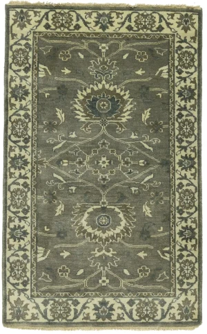 Taupe Floral 3X5 Osh Chobi Peshawar Oriental Rug