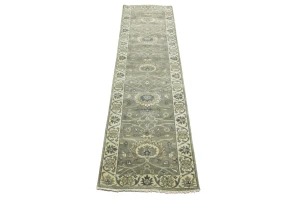 Taupe Floral 2'6X9'8 Osh Chobi Peshawar Oriental Runner Rug