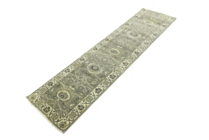 Taupe Floral 2'6X9'8 Osh Chobi Peshawar Oriental Runner Rug