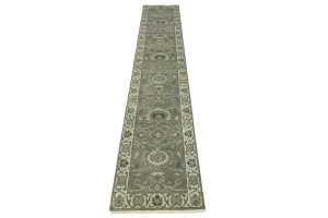 Taupe Floral 2'5X13'5 Osh Chobi Peshawar Oriental Runner Rug