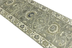 Taupe Floral 2'5X13'5 Osh Chobi Peshawar Oriental Runner Rug