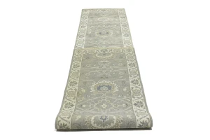Taupe Floral 2'5X13'5 Osh Chobi Peshawar Oriental Runner Rug