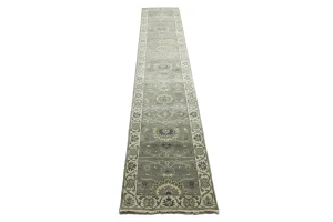 Taupe Floral 2'5X13'5 Osh Chobi Peshawar Oriental Runner Rug