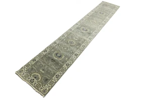 Taupe Floral 2'5X13'5 Osh Chobi Peshawar Oriental Runner Rug