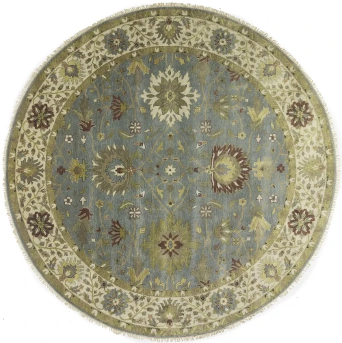 Light Blue Floral Osh Chobi 10X10 Oriental Round Rug