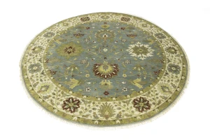 Light Blue Floral Osh Chobi 10X10 Oriental Round Rug