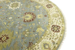 Light Blue Floral Osh Chobi 10X10 Oriental Round Rug
