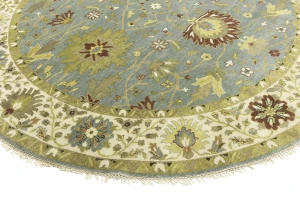Light Blue Floral Osh Chobi 10X10 Oriental Round Rug