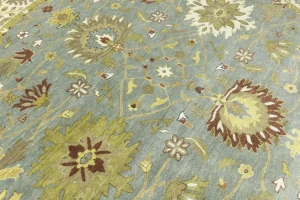 Light Blue Floral Osh Chobi 10X10 Oriental Round Rug