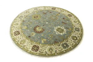 Light Blue Floral Osh Chobi 10X10 Oriental Round Rug