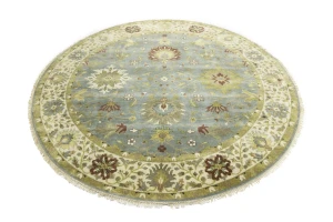 Light Blue Floral Osh Chobi 10X10 Oriental Round Rug