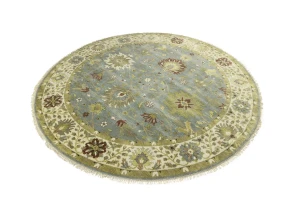Light Blue Floral Osh Chobi 10X10 Oriental Round Rug