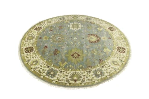 Light Blue Floral Osh Chobi 10X10 Oriental Round Rug