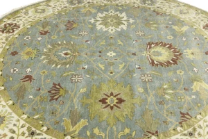 Light Blue Floral Osh Chobi 10X10 Oriental Round Rug