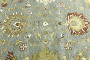 Light Blue Floral Osh Chobi 10X10 Oriental Round Rug