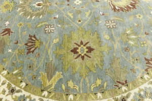 Light Blue Floral Osh Chobi 10X10 Oriental Round Rug