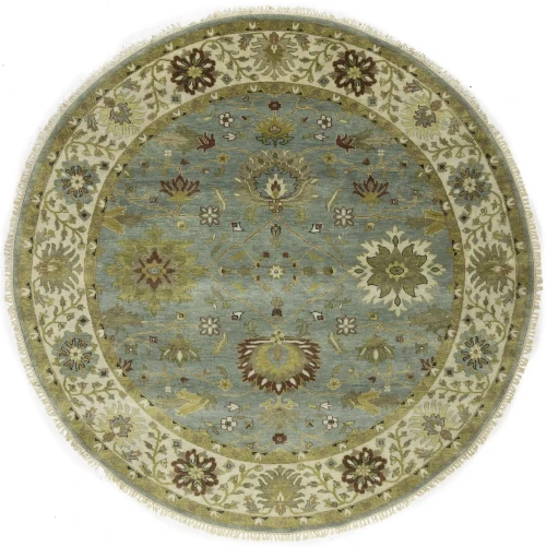 Blue-gray Floral Osh Chobi 8X8 Oriental Round Rug