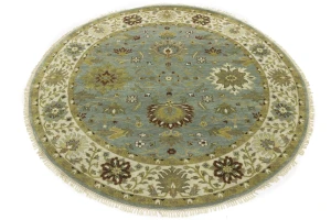Blue-gray Floral Osh Chobi 8X8 Oriental Round Rug