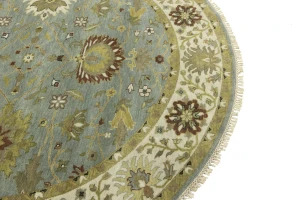 Blue-gray Floral Osh Chobi 8X8 Oriental Round Rug