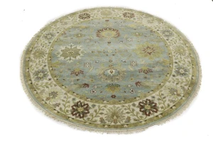Blue-gray Floral Osh Chobi 8X8 Oriental Round Rug